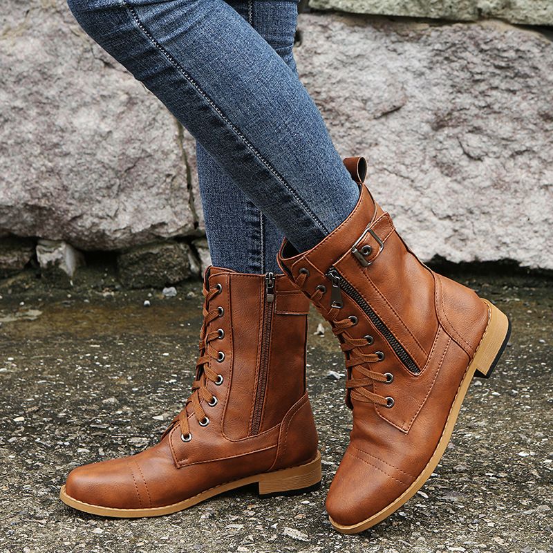 Round Toe Side Zip Boots