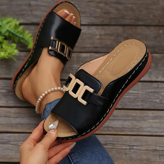 🔥Last Day Promotion 50%OFF 🏖️Artificial Leather Open Toe Slippers