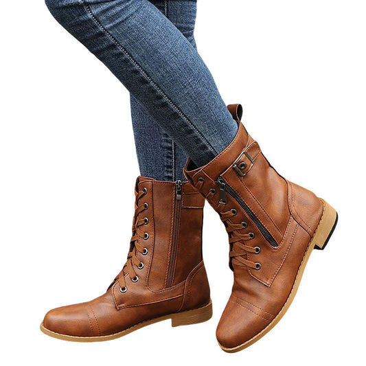 Women's Round Toe Side Zipper Leather Orthopedic Boots