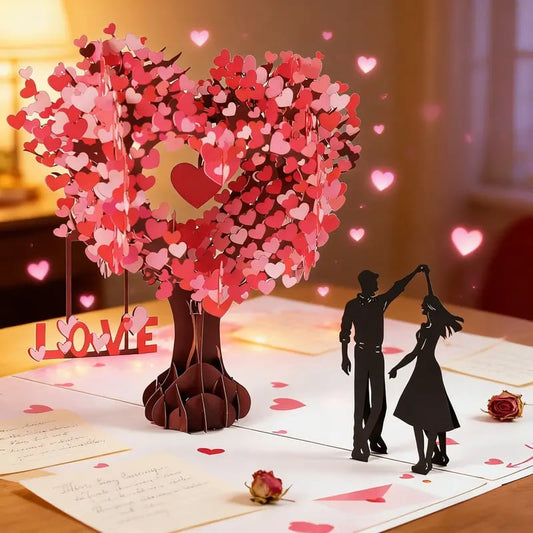 💕3D Pop-Up Anniversary Card - Romantic Love Tree & Hearts Design💌