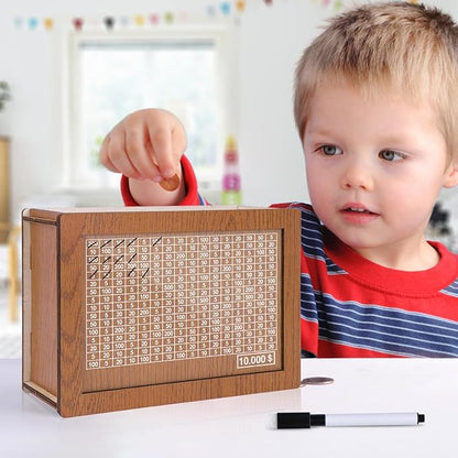 ✨Teach children to save from an early age——Cash Vault Wooden Savings Box
