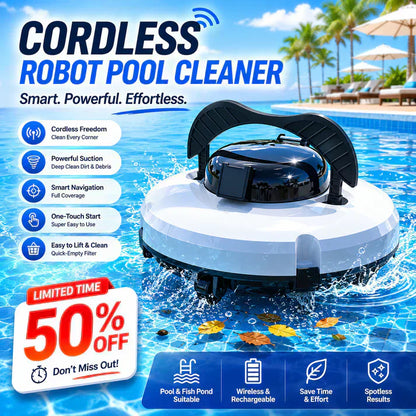🥳2026 HOT SALE💞50K+ SOLD!🌊🤖Cordless Pool Cleaning Robot – Smart navigation, powerful suction & one‑touch start. Easy‑empty filter basket. Your sparkling pool awaits! ✨🏊
