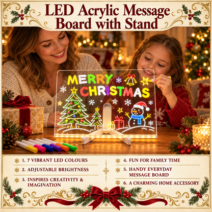 🎄 THE MOST AMAZING CHRISTMAS GIFT! 💡50% OFF!🎅❤️LED Acrylic Message Board with Stand – USB Powered Light-Up Writing Board with 7 Colour Pens 🖍️