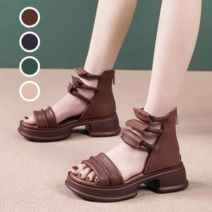 Women's Thick-Bottomed Round Toe Sandals with Back Zipper