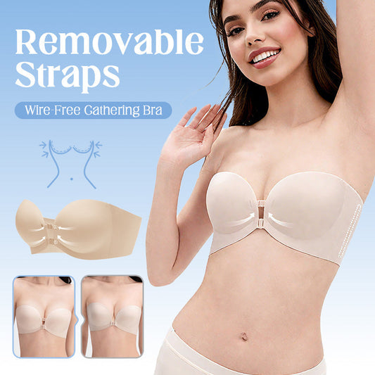 Removable Straps Wire-Free Gathering Bra – Nylon – Versatile 4-in-1 Design for Daily Wear & Special Occasions 🌸