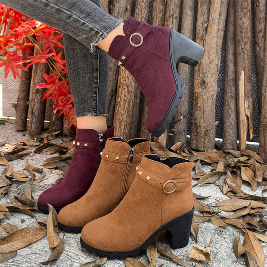 Women's Fashion Chunky Heel Ankle Boots
