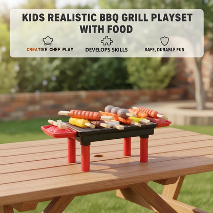 Kids Realistic BBQ Grill Playset with Food