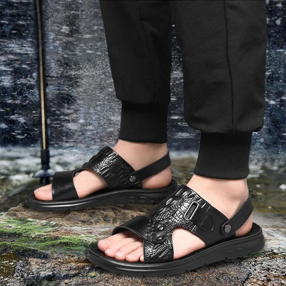 Dual-use Hollow Breathable Men’s Cowhide Sandals