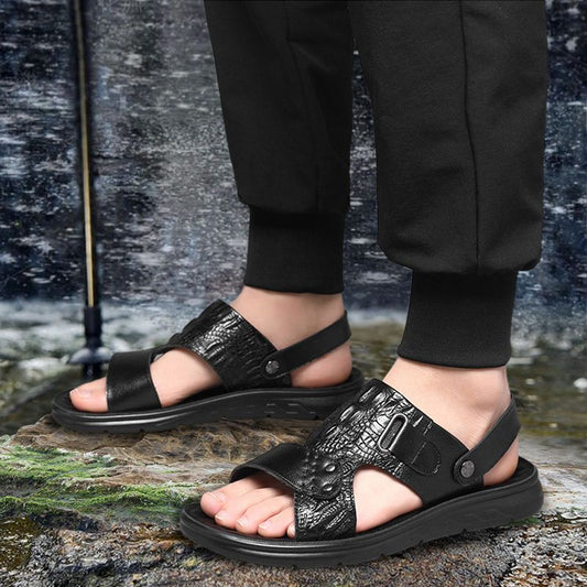 Dual-use Hollow Breathable Men’s Cowhide Sandals