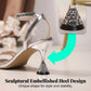 Rhinestone Ankle Strap Sandals with Sculptural Heel