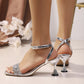 Rhinestone Ankle Strap Sandals with Sculptural Heel