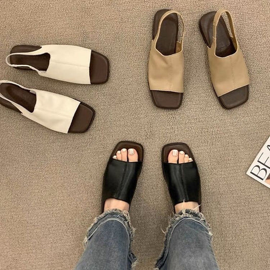 Simple, comfortable, and retro design✨Women's Retro Square Toe Slingback Sandals