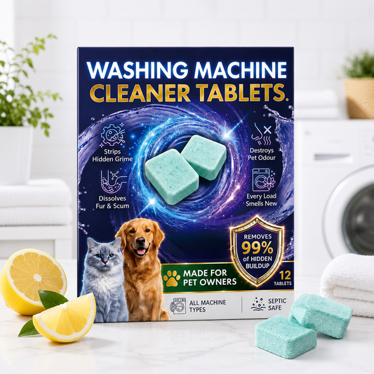Washing Machine Cleaner Tablets 🧼 – 12 Pack Pet Safe Deep Cleaning Tablets | Removes Hidden Dirt, Odour & Limescale | Fresh Laundry Every Wash 🐾✨