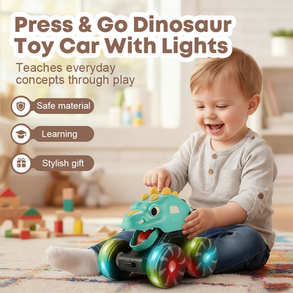 🦖💡 Dinosaur Toy Car – Press & Go, Flashing Lights – Perfect Gift for Kids! 🎁
