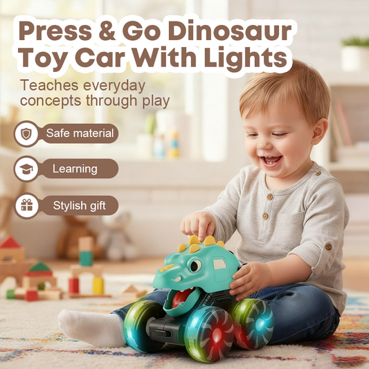 🦖💡 Dinosaur Toy Car – Press & Go, Flashing Lights – Perfect Gift for Kids! 🎁