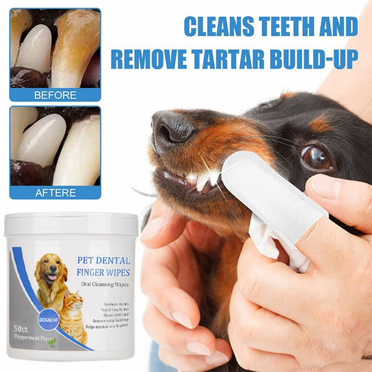 🐱🐶 Dental Care Finger Pads for Pets – For Cats & Dogs, Gentle, 50 Count, Fresh Breath! ✨