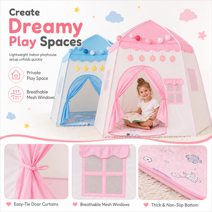📢📢50% OFF !! ⏰Kids Indoor Play Tent Princess Castle Secret Base Bed Tent Playhouse for Toddlers