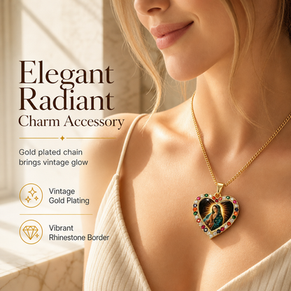 Gold Heart with Halo Character Portrait and Colorful Rhinestone Border