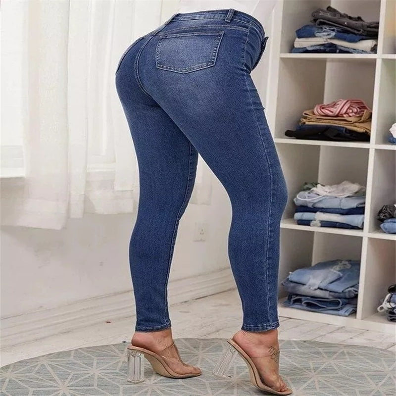 Double Breasted High Waist Skinny Jeans-5