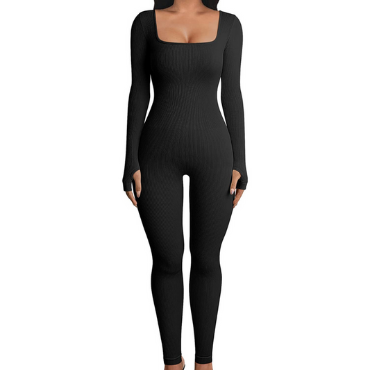 Women Yoga Jumpsuits Workout Ribbed Long Sleeve Sport Jumpsuits